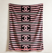Chanel Pink Black Stripe Flannel Throw Blanket IMG_7126